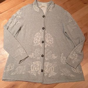 Soft Surroundings gray white rhinestone button up cardigan L